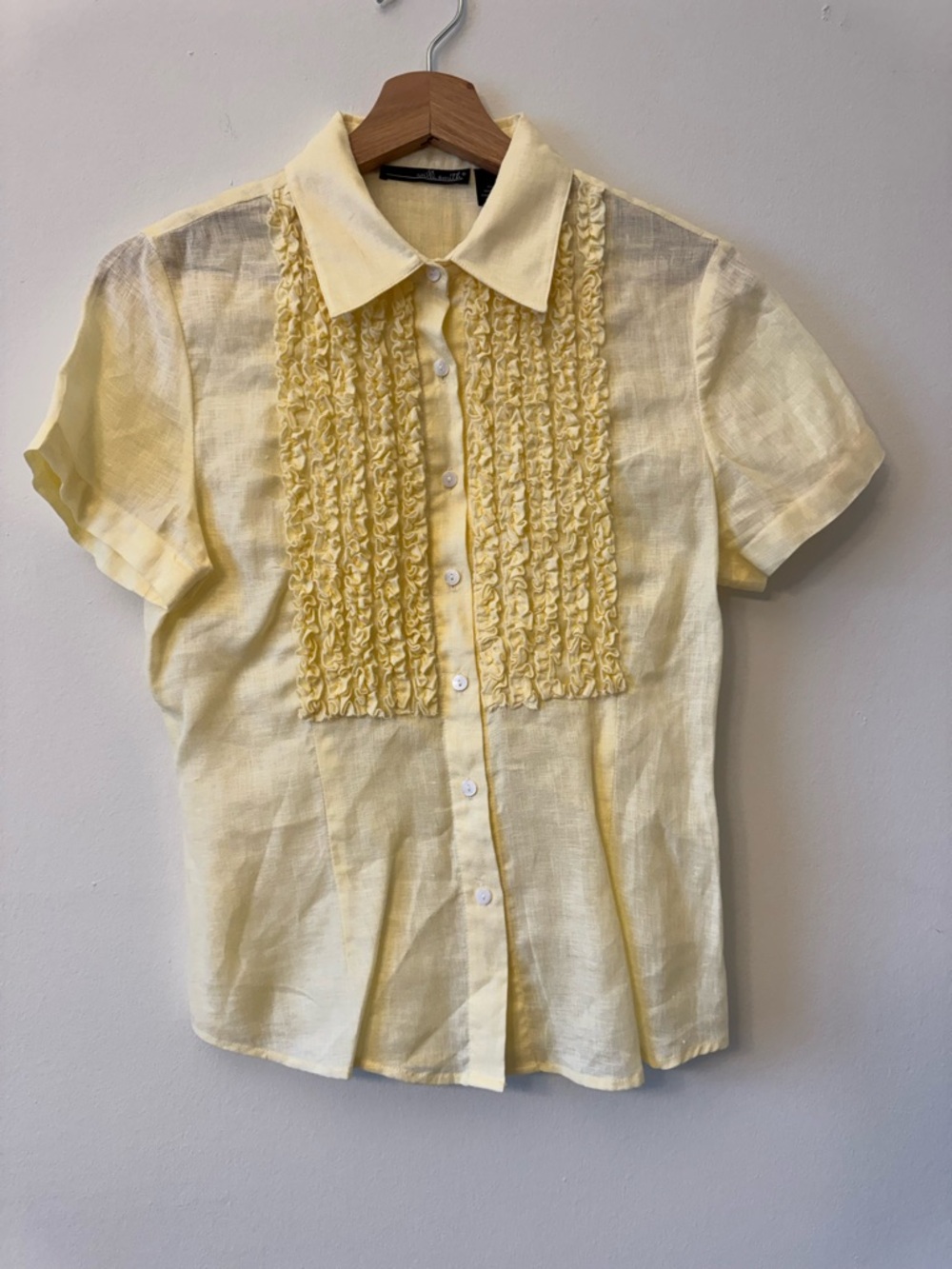Willi Smith Yellow Linen Button Front Short Sleeve Shirt Size 8 – Like New